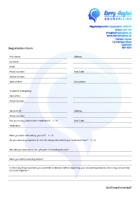 Kerry Hughes Counselling – Registration Form
